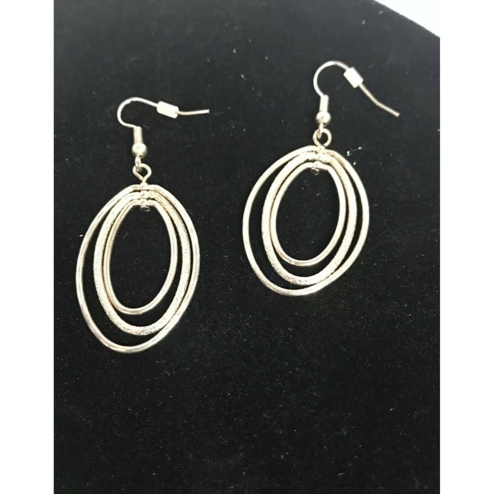 Gold Tone Triple Oval Drop Earrings Dangle Fashion Jewelry